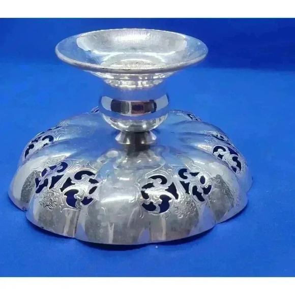 Vintage Silver Plate Candle Holder Trinket Candy Vanity Dish Ornate Petite - Picture 2 of 13